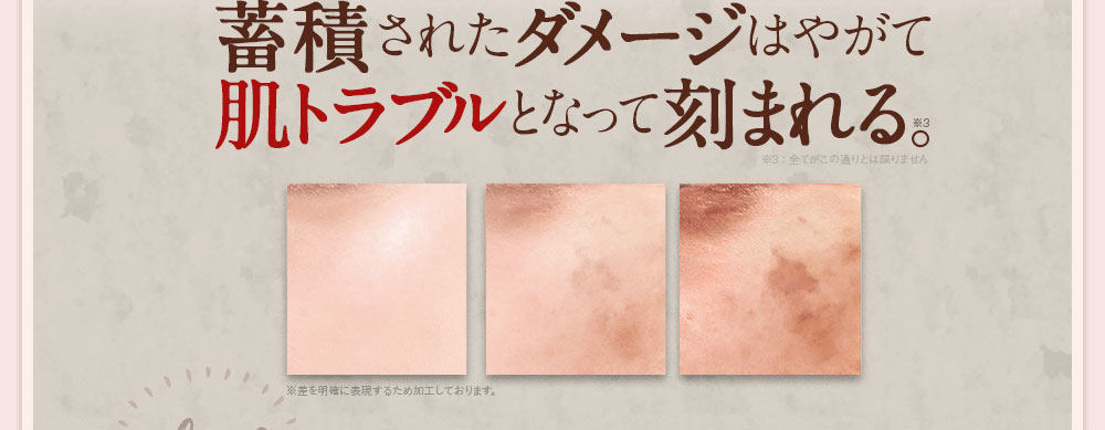 蓄積されたダメージはやがて肌トラブルとなって刻まれる。